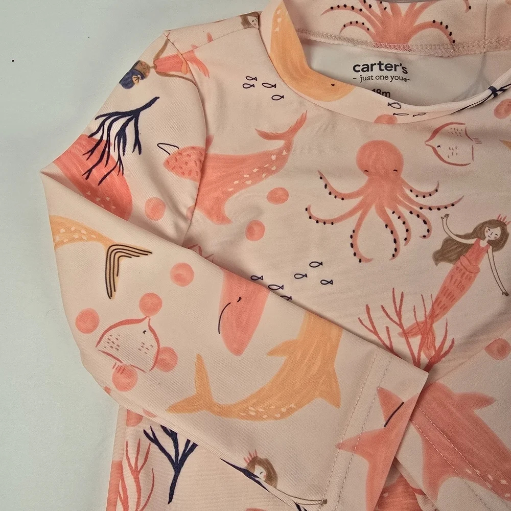 NWT Carter's Toddler Girls' 2-piece Mermaid Print LongSleeve Rashguard swimsuit